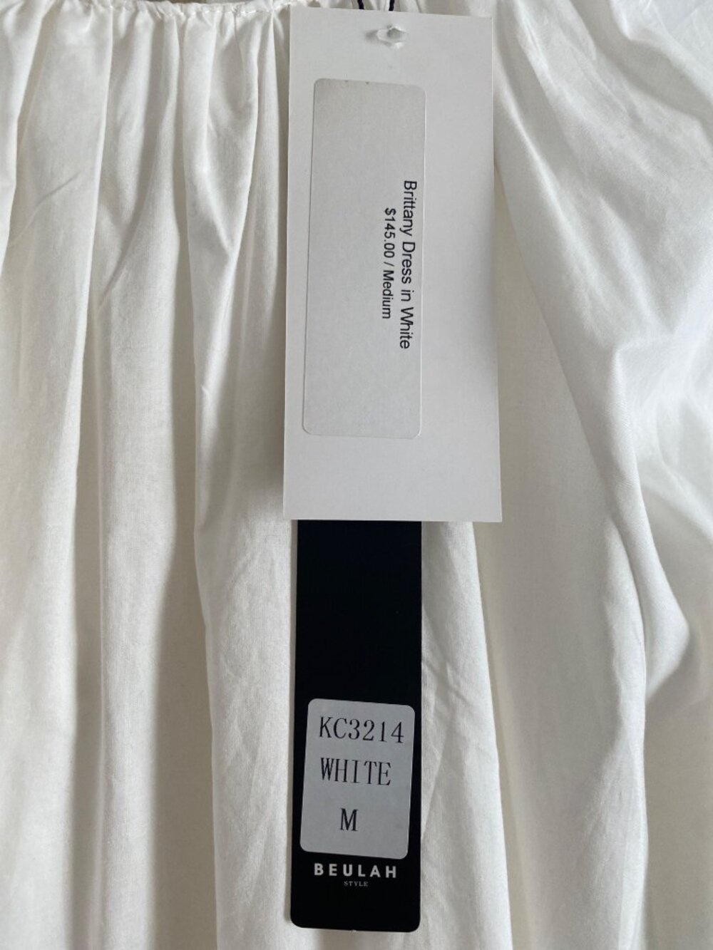 NWT Beulah Style White Tiered Puff Sleeve Dress With Cutout Bow Detail Size M - Picture 8 of 9